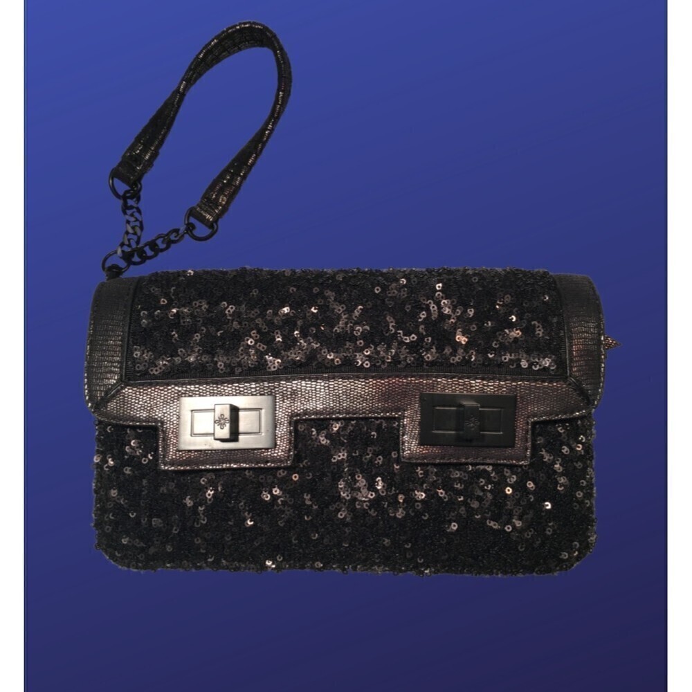 SIMPLY VERA/VERA WANG “Miranda” Sequin Clutch Handbag Purse, BRONZE/BLACK, NWOT